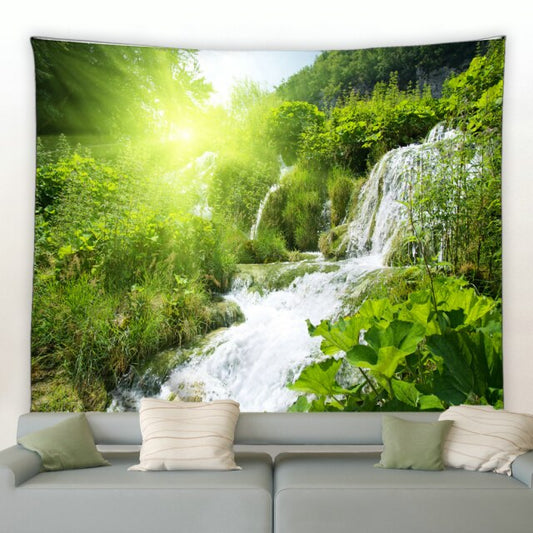 Sunny Green Jungle Waterfall Garden Tapestry - Clover Online