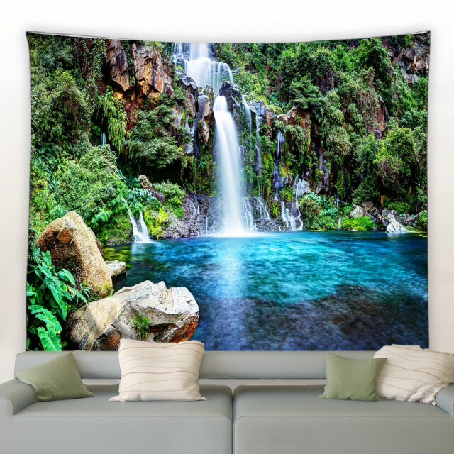 Natural Swimming Pool Waterfall Garden Tapestry - Clover Online