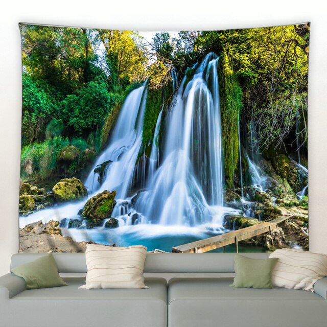 Flowing Natural Waterfall Garden Tapestry - Clover Online