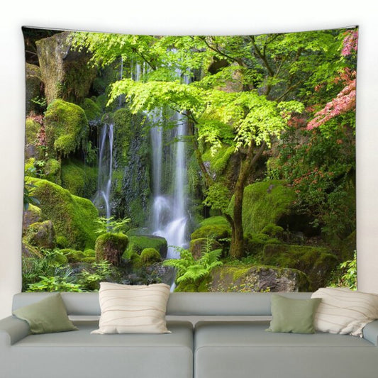 Secluded Woodland Waterfall Garden Tapestry - Clover Online