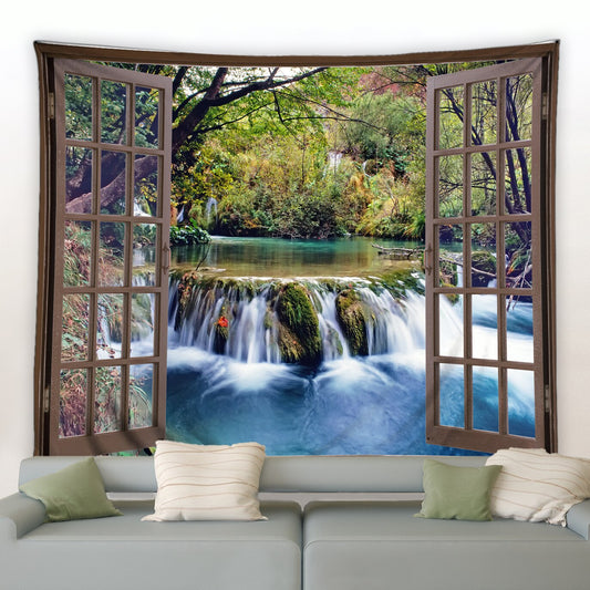 Brown Window To Waterfall Garden Tapestry - Clover Online