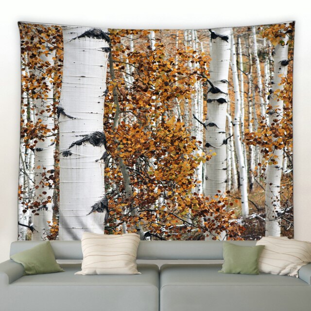 White Woodland Trees Garden Tapestry - Clover Online