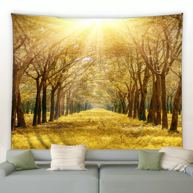 Golden Sunny Autumn Walk Garden Tapestry - Clover Online