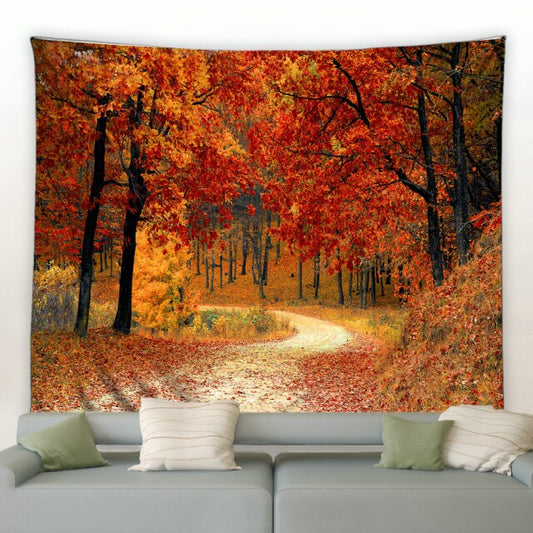Red Autumnal Woodland Walk Garden Tapestry - Clover Online