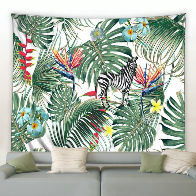 Palm Leaves And Zebra Tropical Garden Tapestry - Clover Online