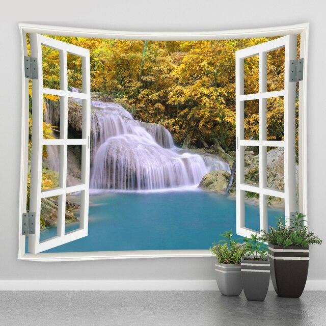 Window To Flowing Waterfall Garden Tapestry - Clover Online