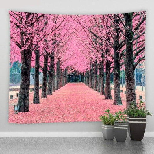 Pink Leaf Autumnal Walkway Garden Tapestry - Clover Online