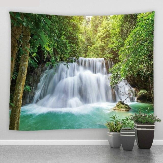 Flowing Forest Waterfall Garden Tapestry - Clover Online