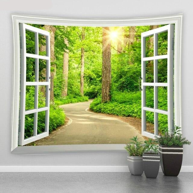 Window To Woodland Road Garden Tapestry - Clover Online