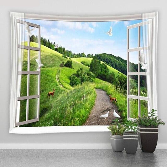 Window To Hilly Walk Garden Tapestry - Clover Online