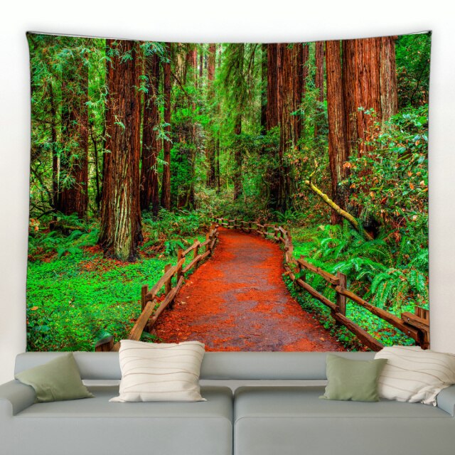 Natural Forest Red Leaves Path Garden Tapestry - Clover Online