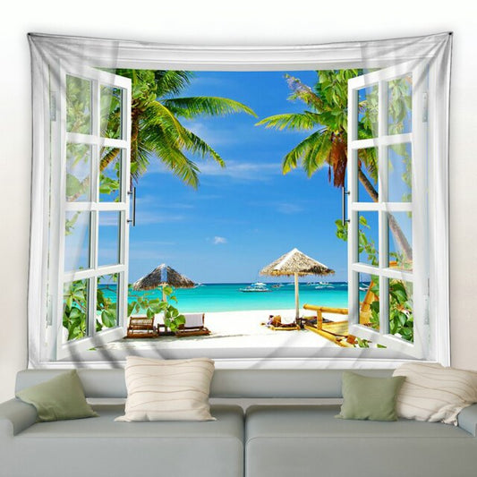 Window Beach Sunbeds Garden Tapestry - Clover Online