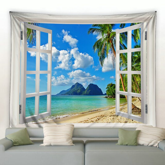 Beach Outside The Window Garden Tapestry - Clover Online