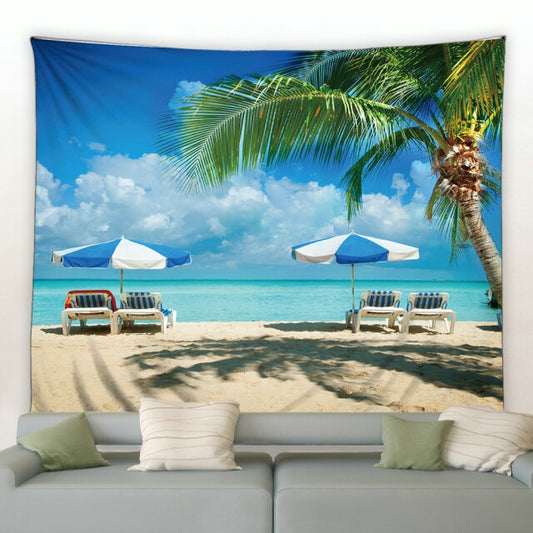 Beach Deck Chairs And Umbrella Garden Tapestry - Clover Online