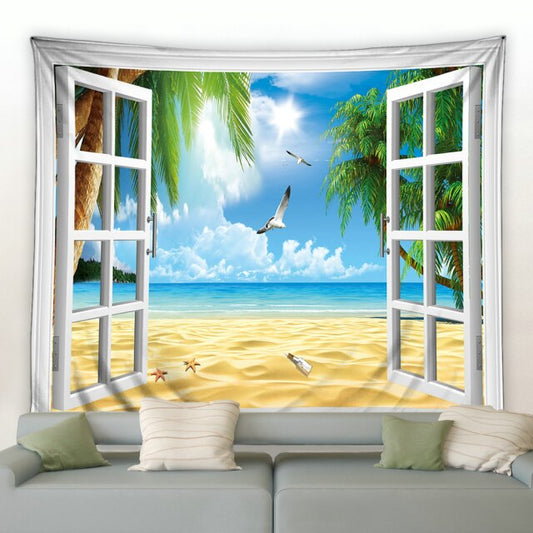 Window To Sandy Beach Garden Tapestry - Clover Online