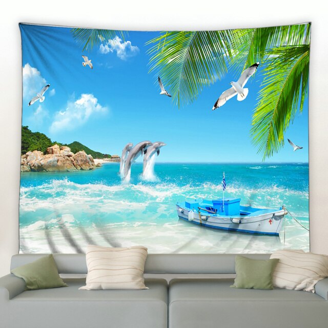 Jumping Dolphins Boat Garden Tapestry - Clover Online