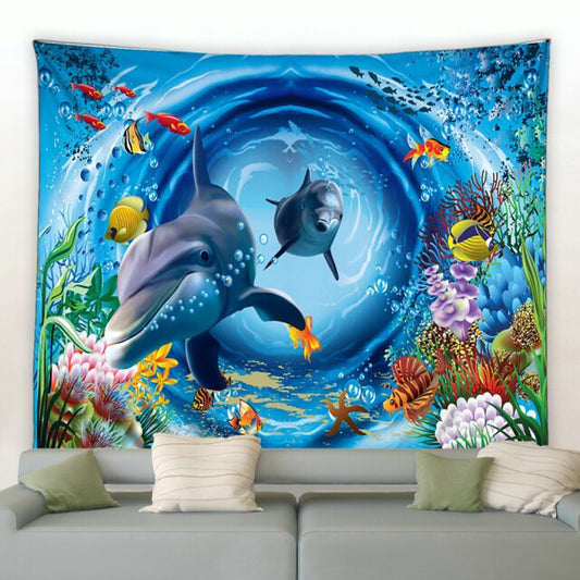 Underwater Swimming Dolphins Garden Tapestry - Clover Online