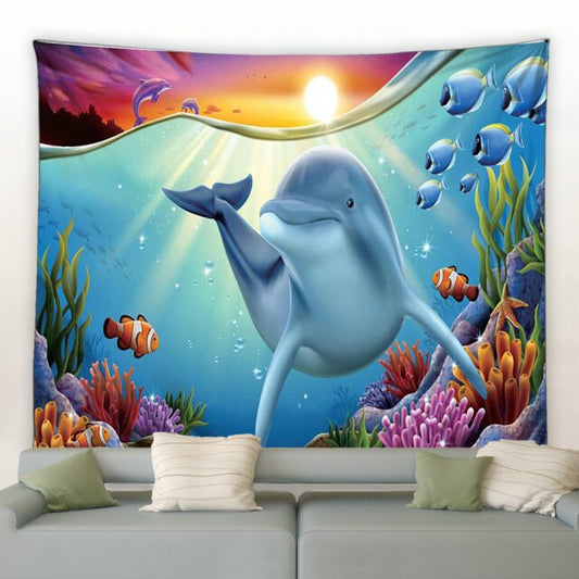 Sunny Dolphin And Fish Garden Tapestry - Clover Online