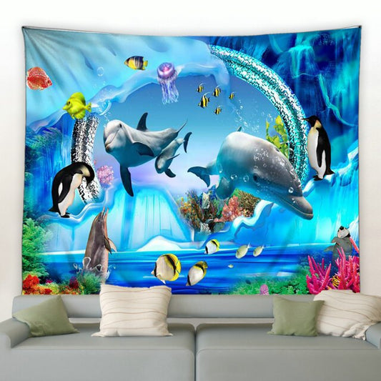Underwater Dolphins Penguins Garden Tapestry - Clover Online