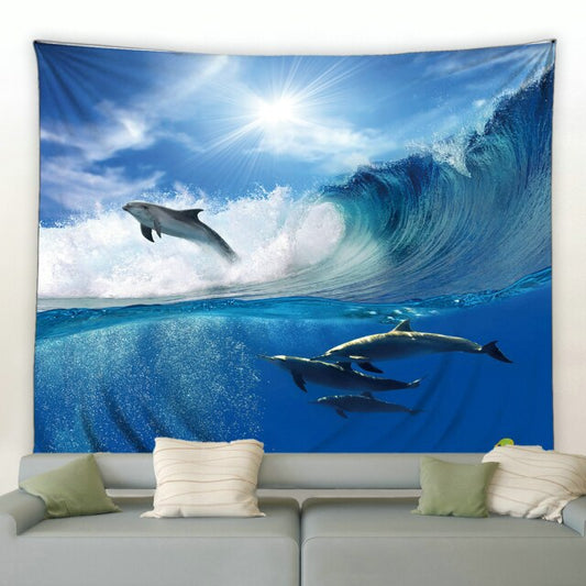 Dolphin Pod Waves Garden Tapestry - Clover Online