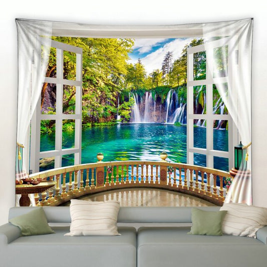 Window Balcony Waterfall Garden Tapestry - Clover Online