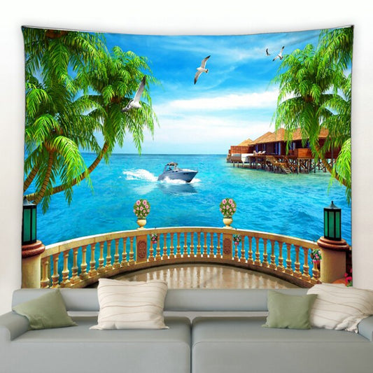 Speed Boat Beach Garden Tapestry - Clover Online