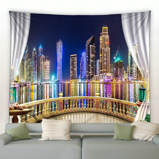 Balcony City Skyline Garden Tapestry - Clover Online