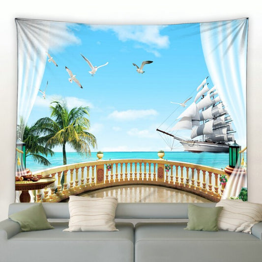 Balcony Sailing Ship Garden Tapestry - Clover Online