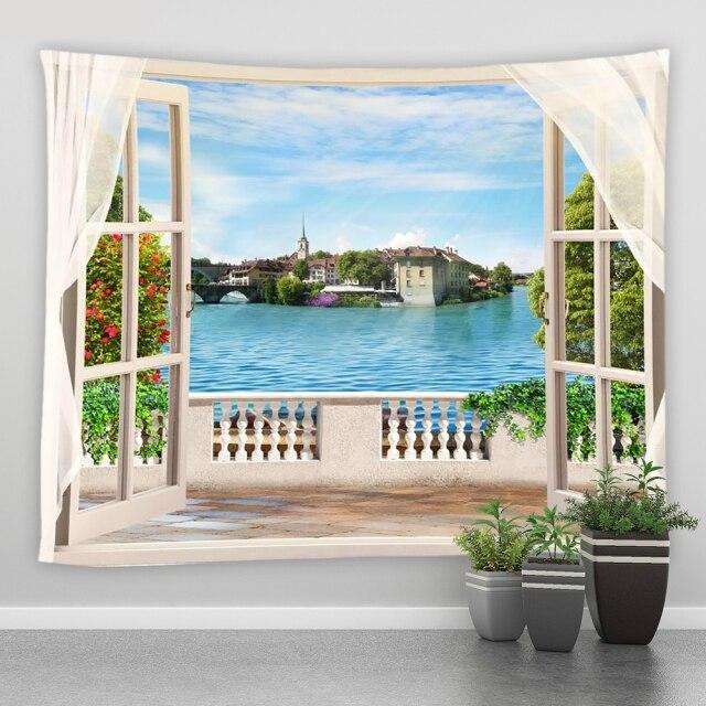 Doors To Balcony And Sea View Garden Tapestry - Clover Online