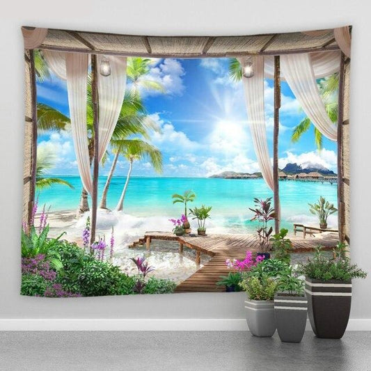 Cabana Style Sea View Garden Tapestry - Clover Online