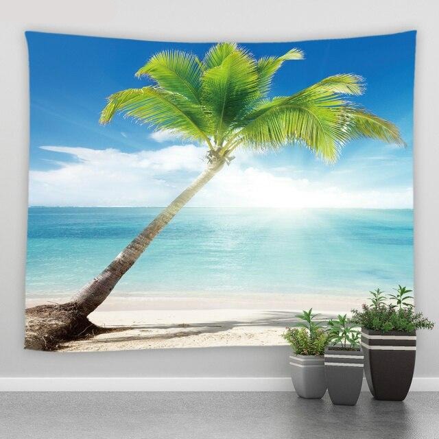 Sunny Palm Tree Beach Garden Tapestry - Clover Online