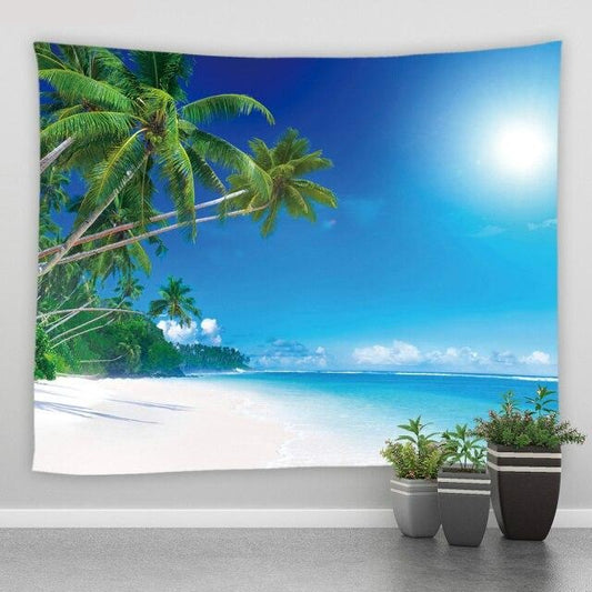 Blue Sky Palm Tree Beach Garden Tapestry - Clover Online