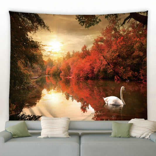 Swan Autumn Pond Garden Tapestry - Clover Online