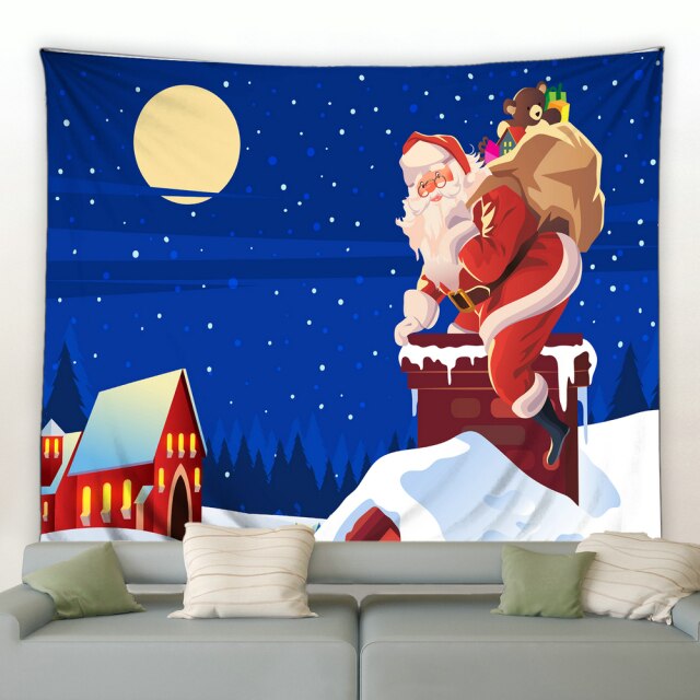 Cartoon Santa On Chimney Christmas Tapestry - Clover Online