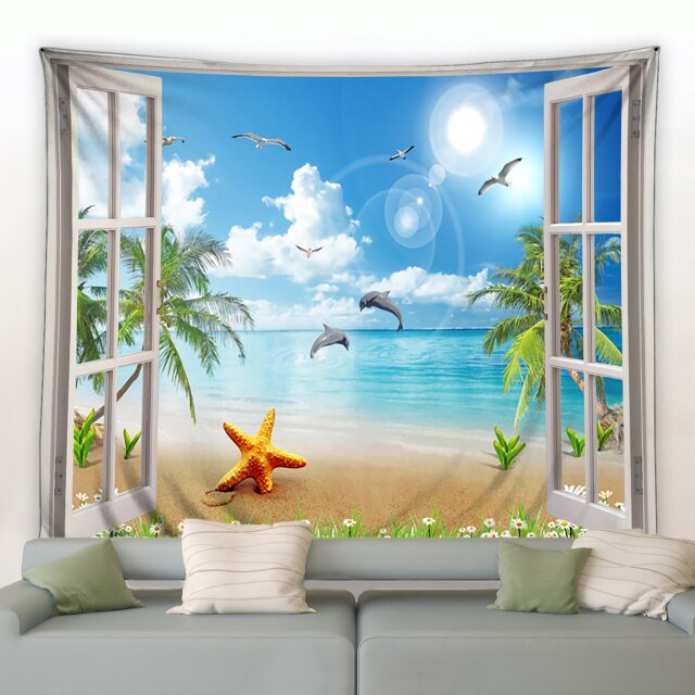 Window To Starfish Beach Garden Tapestry - Clover Online