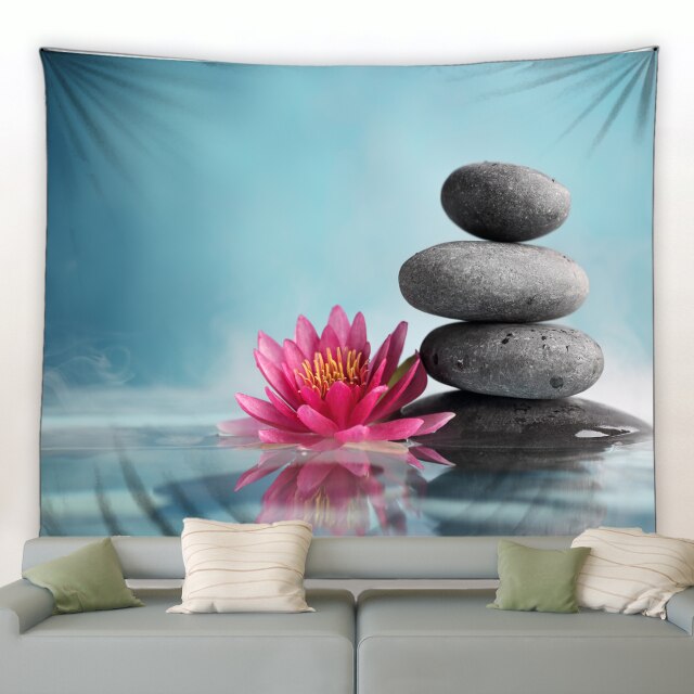 Water Lotus Flower Stone Garden Tapestry - Clover Online