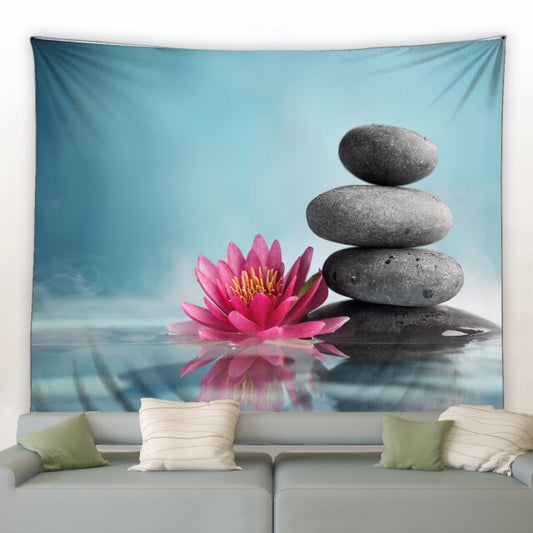 Water Lotus Flower Stone Garden Tapestry - Clover Online