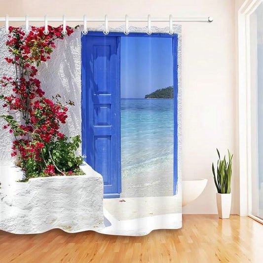 Blue Greek Door With Sea View Shower Curtain - Clover Online