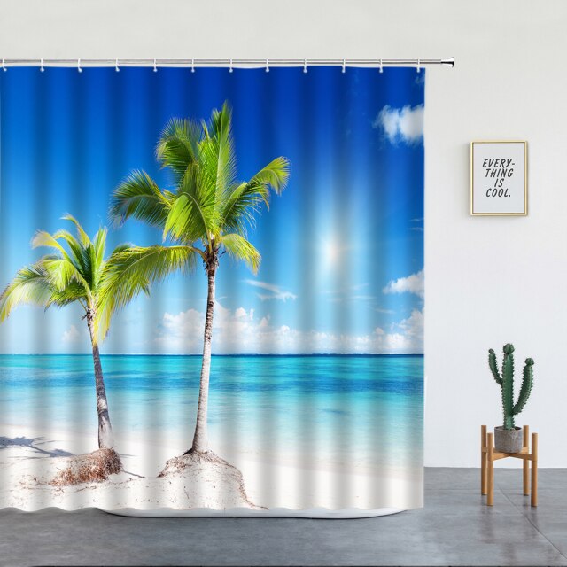 Sunny Beach With Palm Trees Garden Shower Curtain - Clover Online