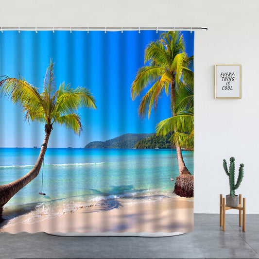 Sandy Beach With Palm Trees Shower Curtain - Clover Online
