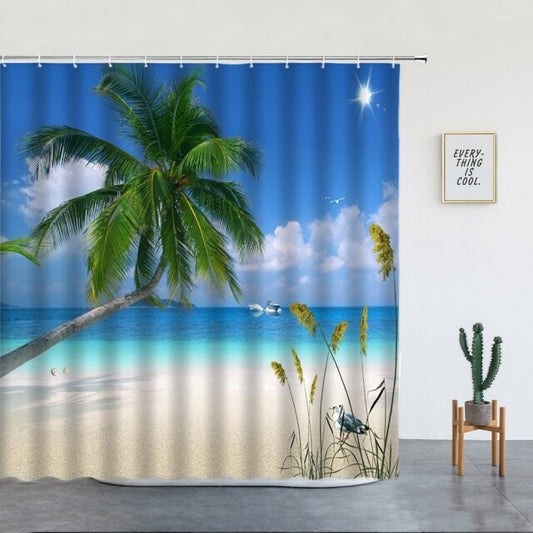 Beach With Horizontal Palm Tree Garden Shower Curtain - Clover Online