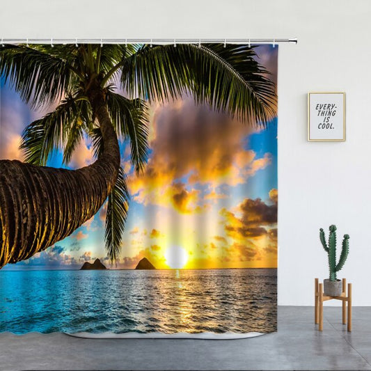Beach Palm Tree Sunset Garden Shower Curtain - Clover Online