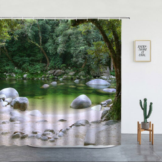 Forest Boulder Lake Style Garden Shower Curtain - Clover Online