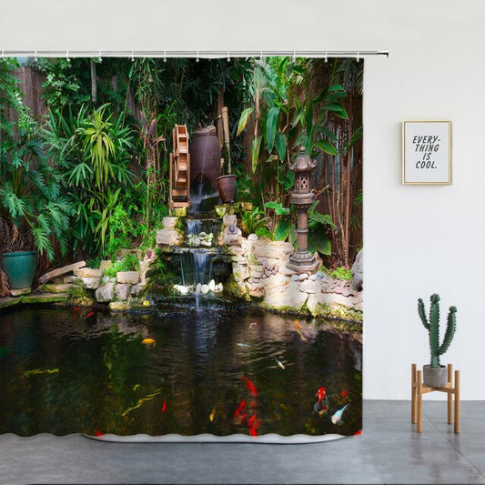 Japanese Pond With Fish Garden Shower Curtain - Clover Online