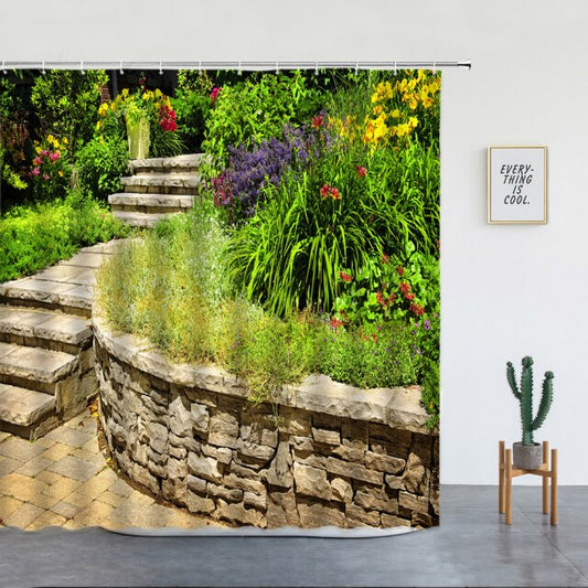 Garden Stone Wall And Steps Shower Curtain - Clover Online