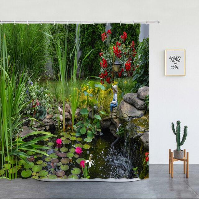 Cottage Garden Pond Shower Curtain - Clover Online