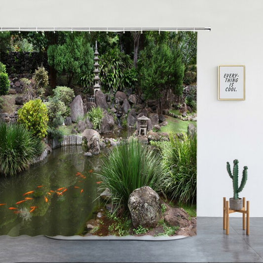 Natural Pond With Fish Garden Shower Curtain - Clover Online