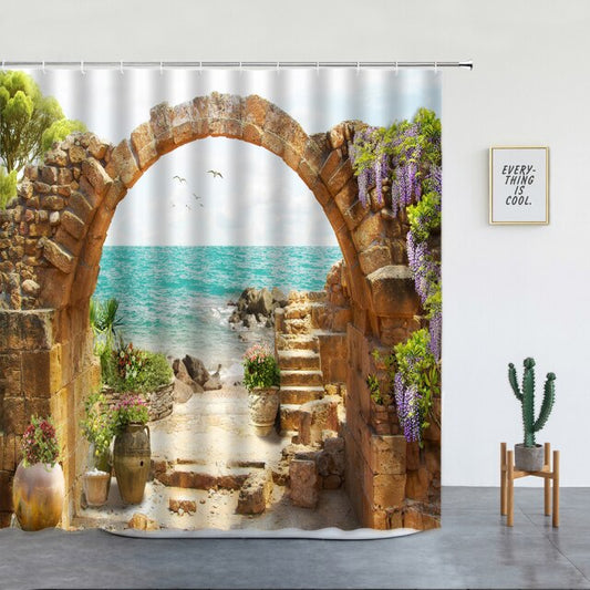 Stone Archway To Open Ocean Garden Shower Curtain - Clover Online