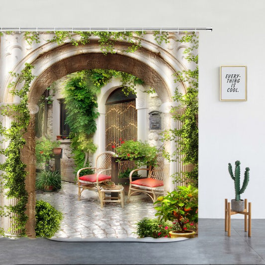 Italian Archway With Chairs Garden Shower Curtain - Clover Online