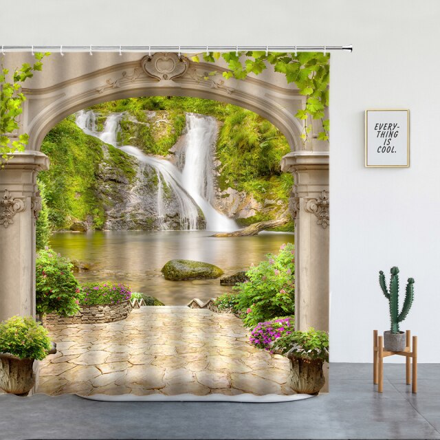 Archway To Flowing Waterfall Garden Shower Curtain - Clover Online